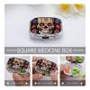 Sugar Skulls Pill Box 2 Compartments Portable Travel Pill Case Mini Medicine Organizer for Pocket Purse Metal Waterproof Medicine Container Holder Vitamin Fish Oil view 3