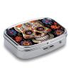 Sugar Skulls Pill Box 2 Compartments Portable Travel Pill Case Mini Medicine Organizer for Pocket Purse Metal Waterproof Medicine Container Holder Vitamin Fish Oil view 4
