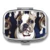 Cute French Bulldog Pill Box 2 Compartments Portable Travel Pill Case Mini Medicine Organizer for Pocket Purse Metal Waterproof Medicine Container Holder Vitamin Fish Oil view 1