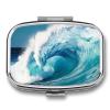 Sea Wave Pill Box 2 Compartments Portable Travel Pill Case Mini Medicine Organizer for Pocket Purse Metal Waterproof Medicine Container Holder Vitamin Fish Oil view 1