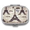 French Paris Tour Eiffel Tower Pill Box 2-Compartment Portable Travel Square Pill Case Daily Pill Holder with Store Vitamins Pocket Medicine Organizer for Office Home Fish Oil view 1