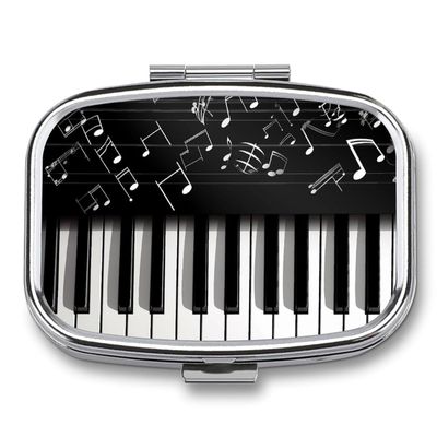 Metal Pill Organizer 2 Compartment Travel Pill Case with Mirror Waterproof & Leak-Proof Piano Keys with Musical Notes Pill Boxes for Daily Meds Vitamins Supplements Fits in Purse Pocket Bag