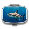 Metal Pill Organizer 2 Compartment Travel Pill Case with Mirror Waterproof & Leak-Proof Hammerhead Sharks Pill Boxes for Daily Meds Vitamins Supplements Fits in Purse Pocket Bag view 1