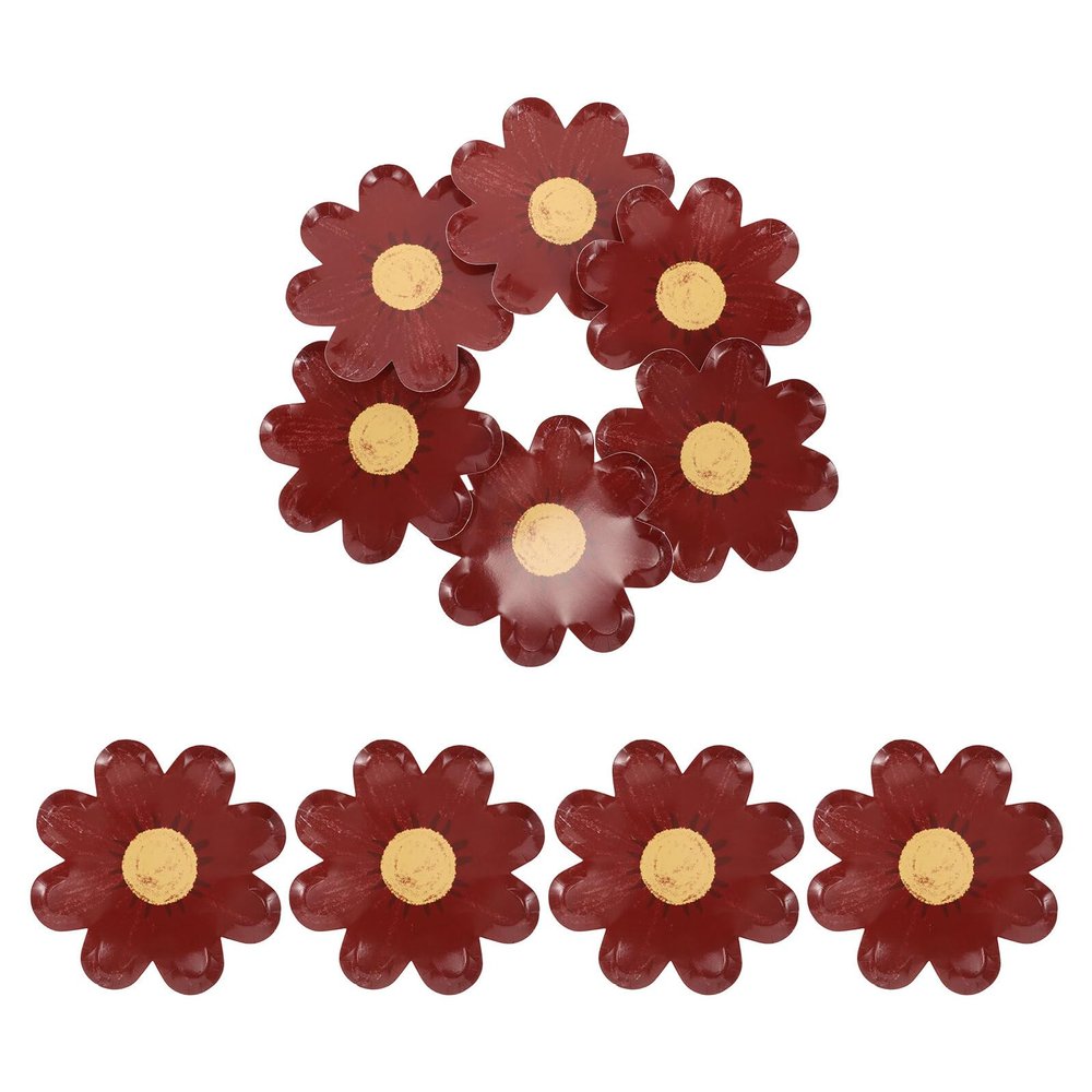 GARVALON 10pcs Red Daisy Shaped Paper Plates 7 Inch Floral Disposable Party Plates for Birthday Spring Girl Shower Cake Dessert