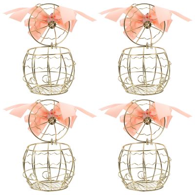 4pcs Light Gold Bird Cage Candy Boxes with Ribbon Hollow Party Candy Cases for Wedding Banquet Favor for Guest