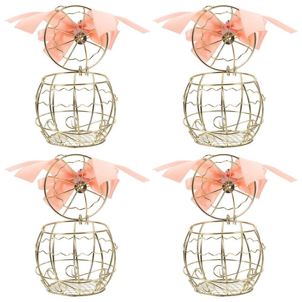4pcs Light Gold Bird Cage Candy Boxes with Ribbon Hollow Party Candy Cases for Wedding Banquet Favor for Guest