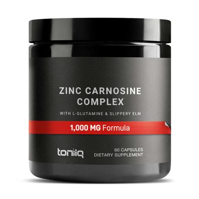 1000 mg Triple Blend Zinc Carnosine Supplement Ultra High Strength 150 mg Zinc L-Carnosine Complex with L-Glutamine & Slippery Elm Third-Party Tested 60 Capsules