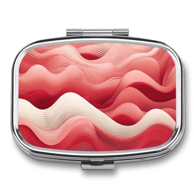 Peach Waves Pill Box 2 Compartments Portable Travel Pill Case Mini Medicine Organizer for Pocket Purse Metal Waterproof Medicine Container Holder Vitamin Fish Oil