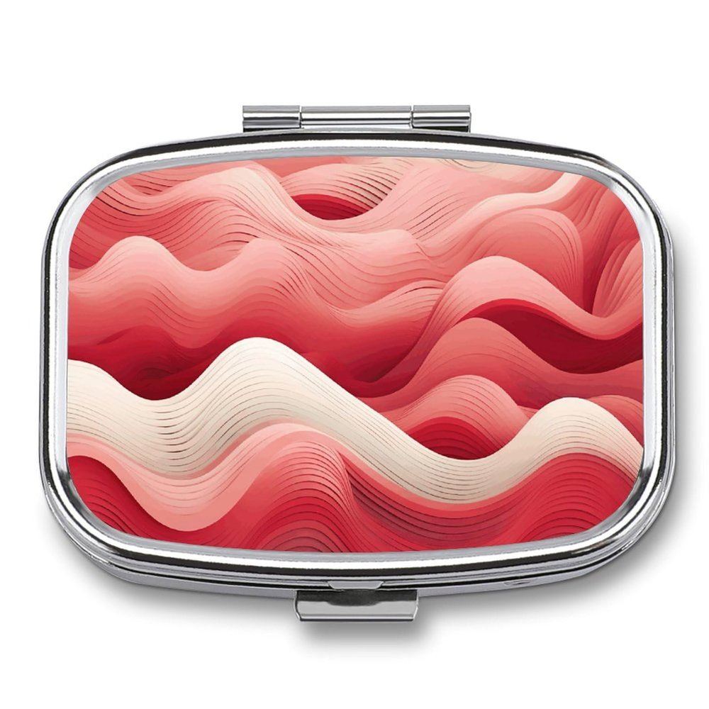 Peach Waves Pill Box 2 Compartments Portable Travel Pill Case Mini Medicine Organizer for Pocket Purse Metal Waterproof Medicine Container Holder Vitamin Fish Oil