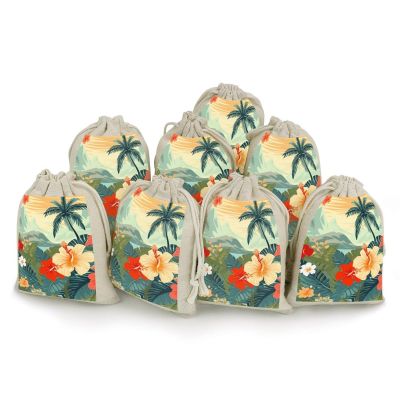 FekiLoot Summer Hawaiian 8 Pieces Cotton Drawstring Bags 5 X 7 Inch Reusable Wrapping Muslin Bag Lightweight Linen Sachet Bag Storage Pouches for Party Wedding Gift Jewelry