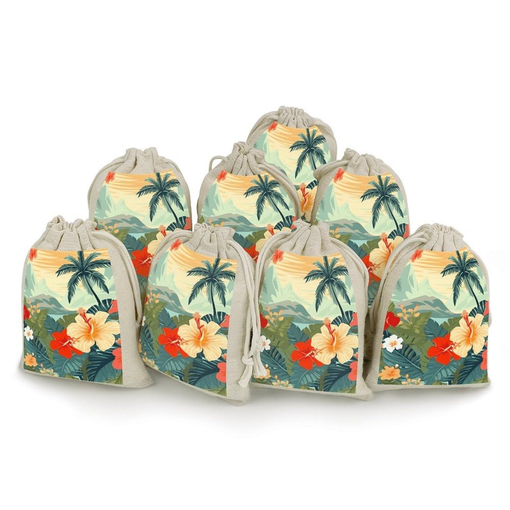 FekiLoot Summer Hawaiian 8 Pieces Cotton Drawstring Bags 5 X 7 Inch Reusable Wrapping Muslin Bag Lightweight Linen Sachet Bag Storage Pouches for Party Wedding Gift Jewelry