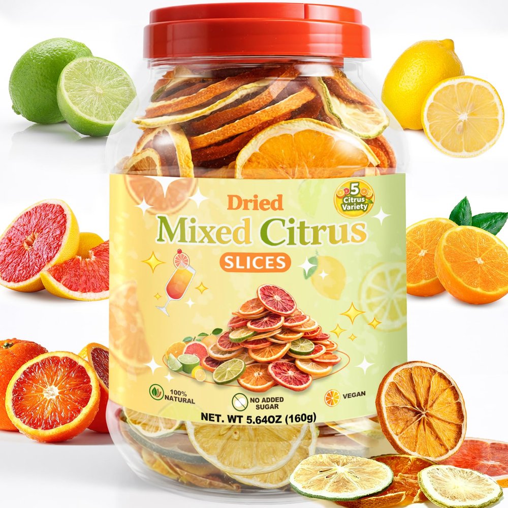80+ Mixed Dried Citrus Slices 5 Varieties Dehydrated Citrus With Orange, Lemon, Lime, Grapefruit & Blood Orange Slices Natural Dried Fruit for Cocktail Garnish, Tea, Baking & Drink Decoration 5.64 oz (160g)