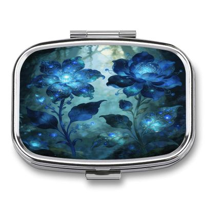 Pandora's Blue Botanicals Pill Box 2-Compartment Portable Travel Square Pill Case Daily Pill Holder with Store Vitamins Pocket Medicine Organizer for Office Home Fish Oil