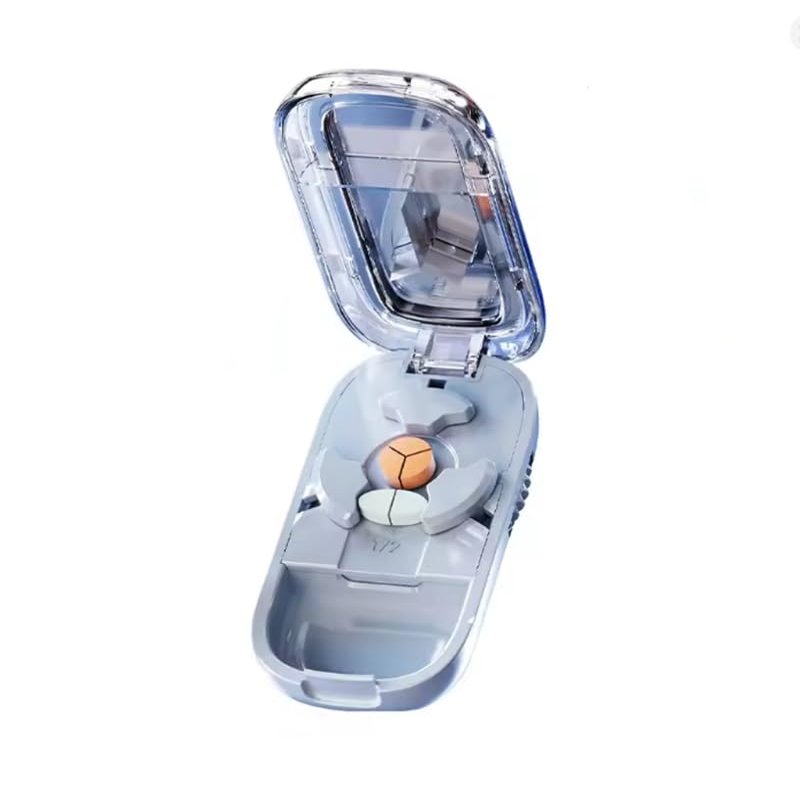 Portable 2 3 4 Halves Pill Cutter and Storage Box Reusable Medicine Containers Medicine Storage with Accurate Pill Alignment (Blue1/3)
