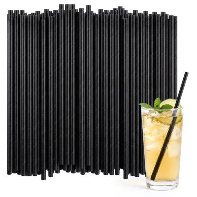 1000 Pack Black Paper Straws, 8" x 0.24", Disposable Drinking Straws Bulk, Eco-Friendly Drinking Straw, Compostable, for Bars Restaurants Party Weddings