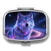 Metal Pill Organizer 2 Compartment Travel Pill Case with Mirror Waterproof & Leak-Proof Galaxy Wolf Pill Boxes for Daily Meds Vitamins Supplements Fits in Purse Pocket Bag view 1