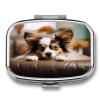 Papillon Lying on Tummy Pill Case 2 Compartments Small Pill Box with Mirror Square Medicine Travel Pill Organizer Pocket Purse Medicine Vitamin Organizer for Fish Oil, Supplements view 1