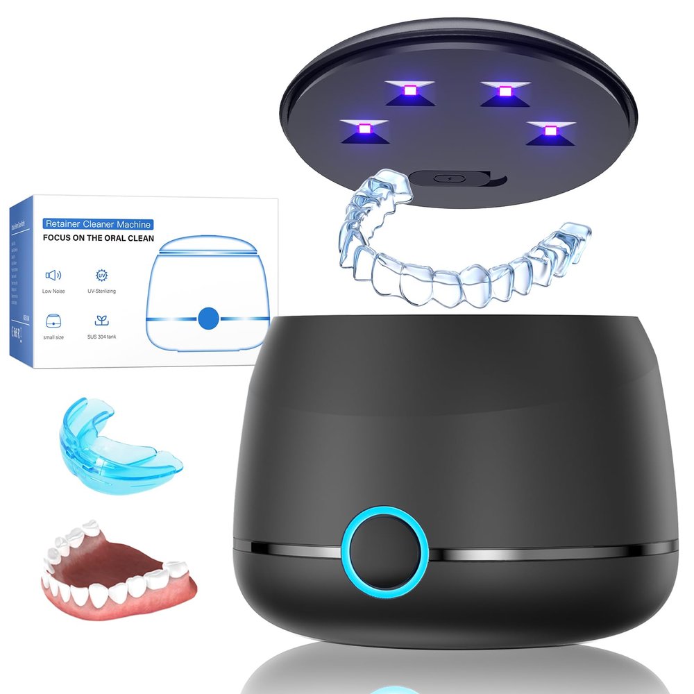 Midomi Ultrasonic Retainer Cleaner, 45kHz Denture Cleaner Machine, 5min and 10min Modes with Rechargable Top Cover, 200ml Dental Cleaning Pod, MouthGuard Cleaner for Aligner NightGuard Jewelry
