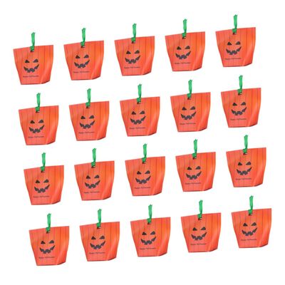 GARIOUANS 20pcs Halloween Pumpkin Candy Bags Foldable Paper Packaging Boxes with Ribbon Handle for Party Favors and Bulk Candy Storage