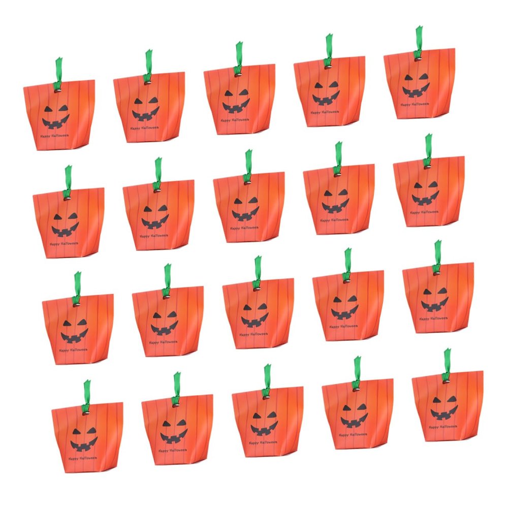 GARIOUANS 20pcs Halloween Pumpkin Candy Bags Foldable Paper Packaging Boxes with Ribbon Handle for Party Favors and Bulk Candy Storage