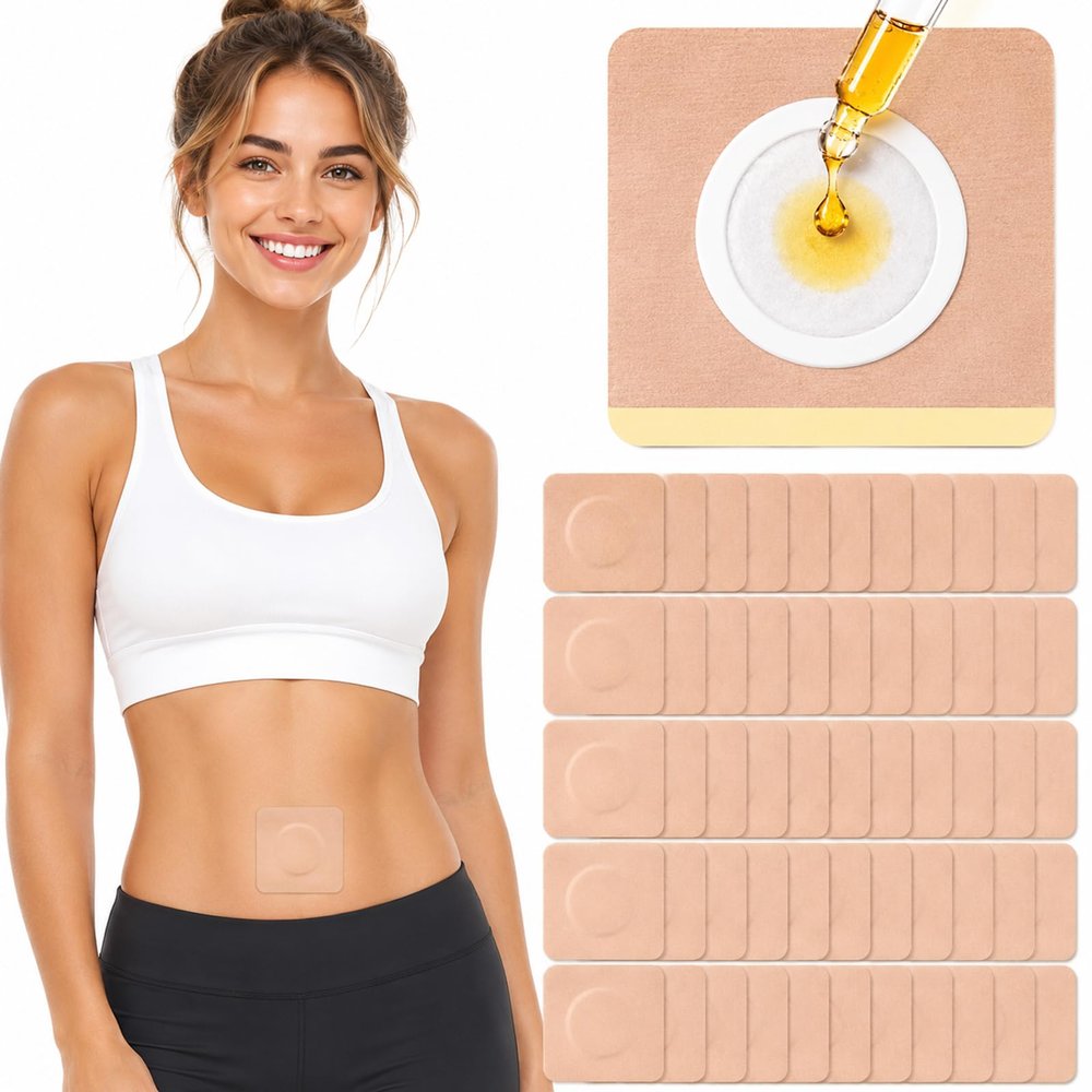 Prgislew 50Pcs Castor Oil Patches, Organic Cotton Castor Oil Pack Wrap Disposable Self-Adhesive Belly Button Patch Cover for Castor Oil, Mess-Free Anti Leakage No Wash Castor Oil Packs for Stomach