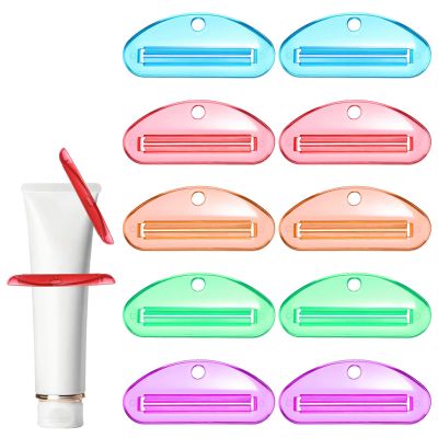 10 PCS Tooth Pastetooth Paste Squeeze, Plastic Toothpaste Tube Squeezer Tool Hanging Kids Toothpaste Dispenser Clip Holder for Bathroom, Suitable for Toothpastes Cream Cosmetics and Paint (5 Colors)