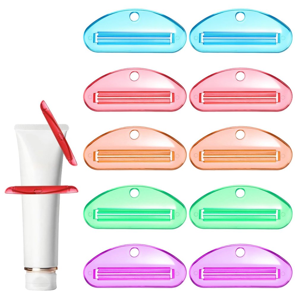 10 PCS Tooth Pastetooth Paste Squeeze, Plastic Toothpaste Tube Squeezer Tool Hanging Kids Toothpaste Dispenser Clip Holder for Bathroom, Suitable for Toothpastes Cream Cosmetics and Paint (5 Colors)