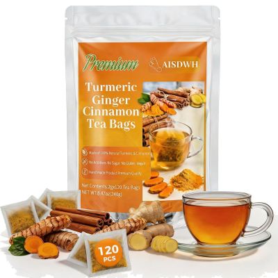120 Premium Turmeric Ginger Cinnamon Tea, Turmeric Ginger Herbal Tea, Digestive Support, Vegan, Sugar Free, Caffeine Free, Daily Wellness Tea, Gift Choice, Rich & Warming Taste