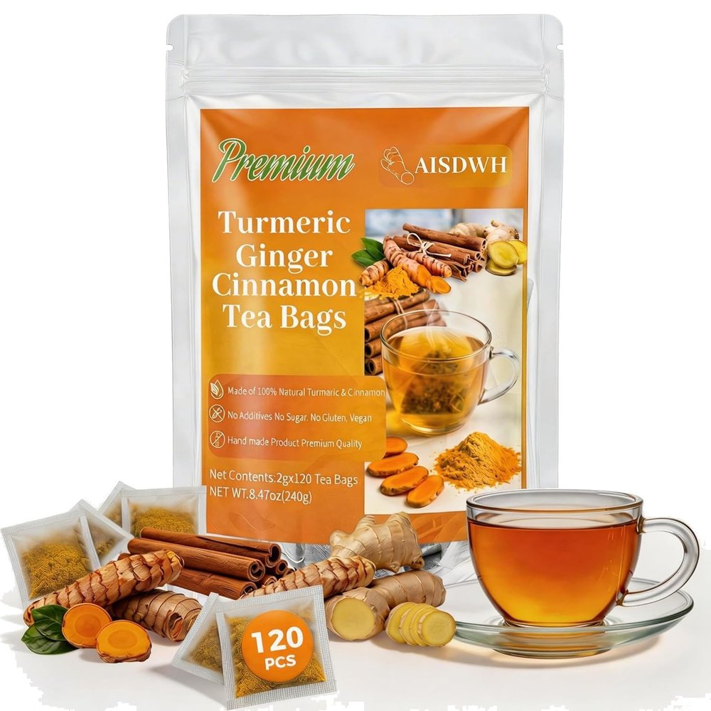 120 Premium Turmeric Ginger Cinnamon Tea, Turmeric Ginger Herbal Tea, Digestive Support, Vegan, Sugar Free, Caffeine Free, Daily Wellness Tea, Gift Choice, Rich & Warming Taste