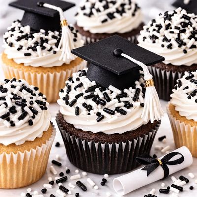 Oasis Supply Graduation Sprinkle Mix Edible Graduation Cake & Cupcake Decorations with Caps, Sprinkles, Black Jimmies, White Jimmies, School Party Dessert Toppings (Black and White Sprinkles)