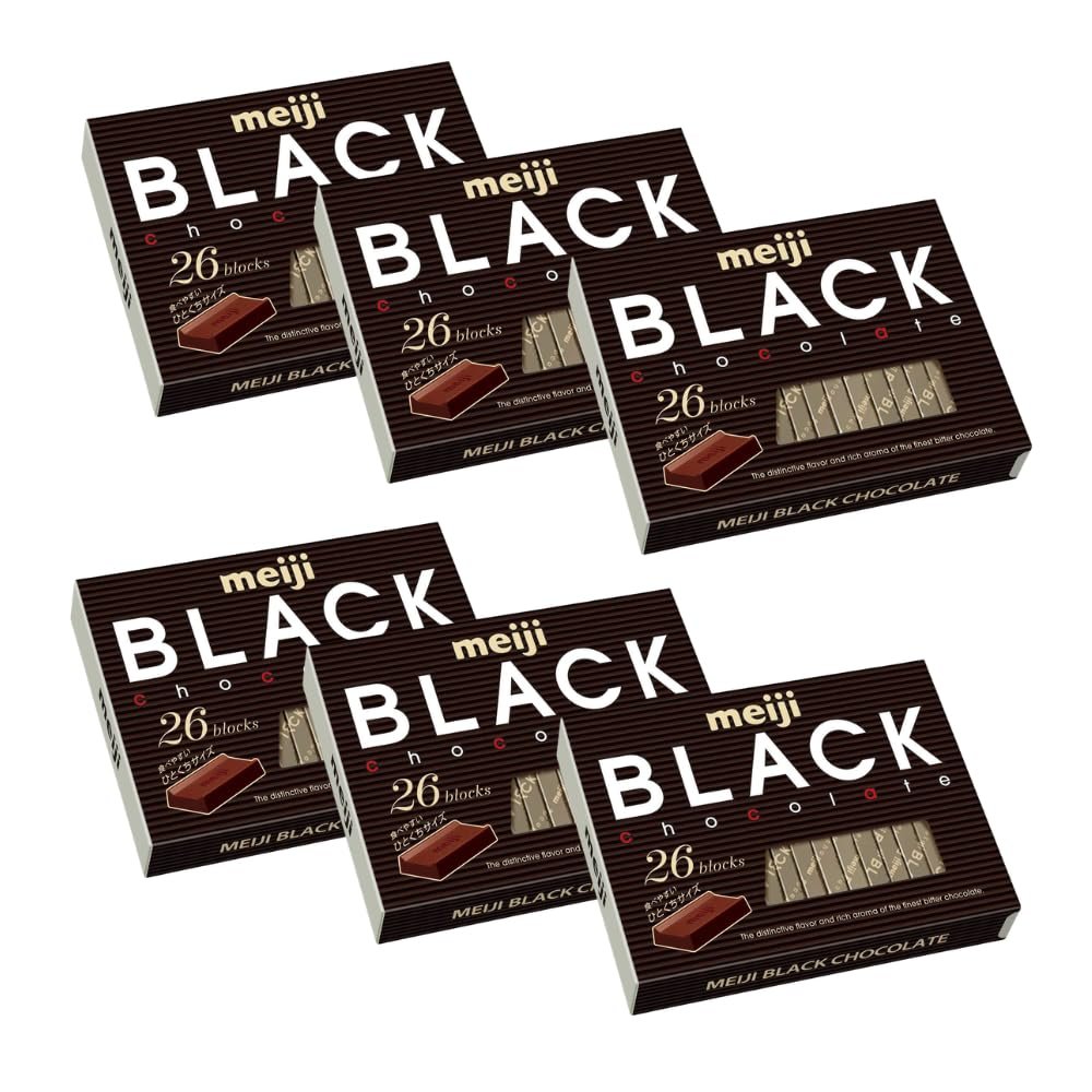 meiji BLACK chocolate 26 blocks mild bitter black Dagashi snack Japan (6 Pack)