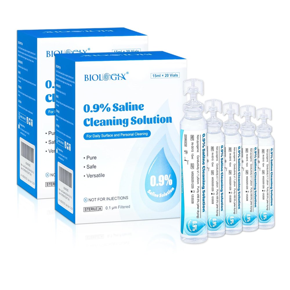 0.9% Normal Saline Solution, Sterile Sodium Chloride Wash, Single-Use Daily Cleansing, Portable Travel Size 15ml Each (40 Vials), 600ml /21.12 FL OZ