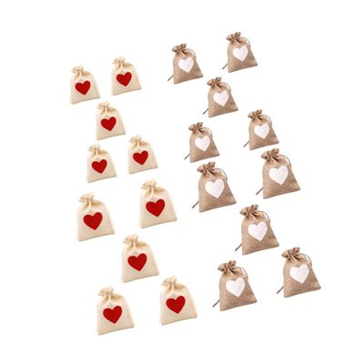 Ipetboom 20pcs Heart Print Drawstring Package Bags Small Candy Wrapping Containers Assorted Beige and Natural Cotton Bags for Wedding Party Favor and Christmas Packaging