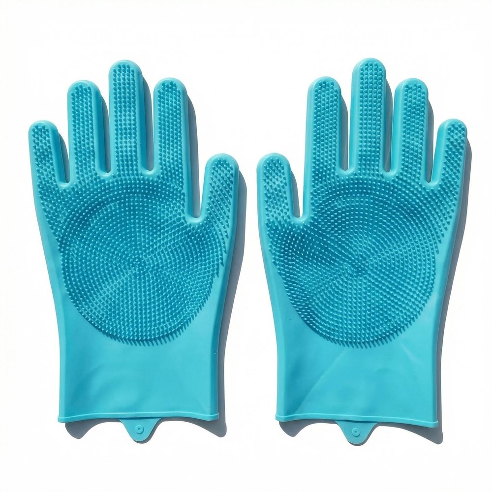 MODASER Magic Silicone Dishwashing Gloves with Scrubber - Reusable Heat Resistant Cleaning Brush for Kitchen Pet Grooming (2-pair)