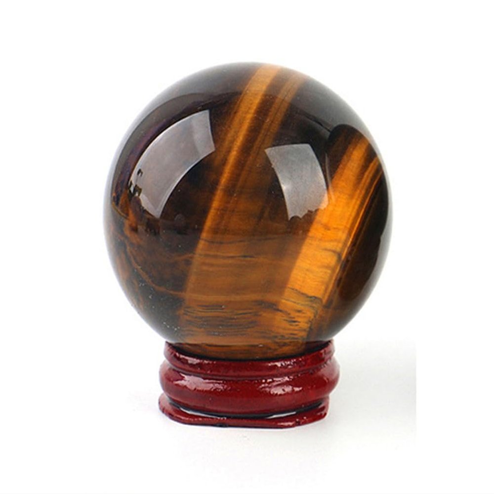 Gemstone Sphere Balls, Tiger's Eye Crystal Ball with Stand,Home and Office Decoration, Balancing,10cm