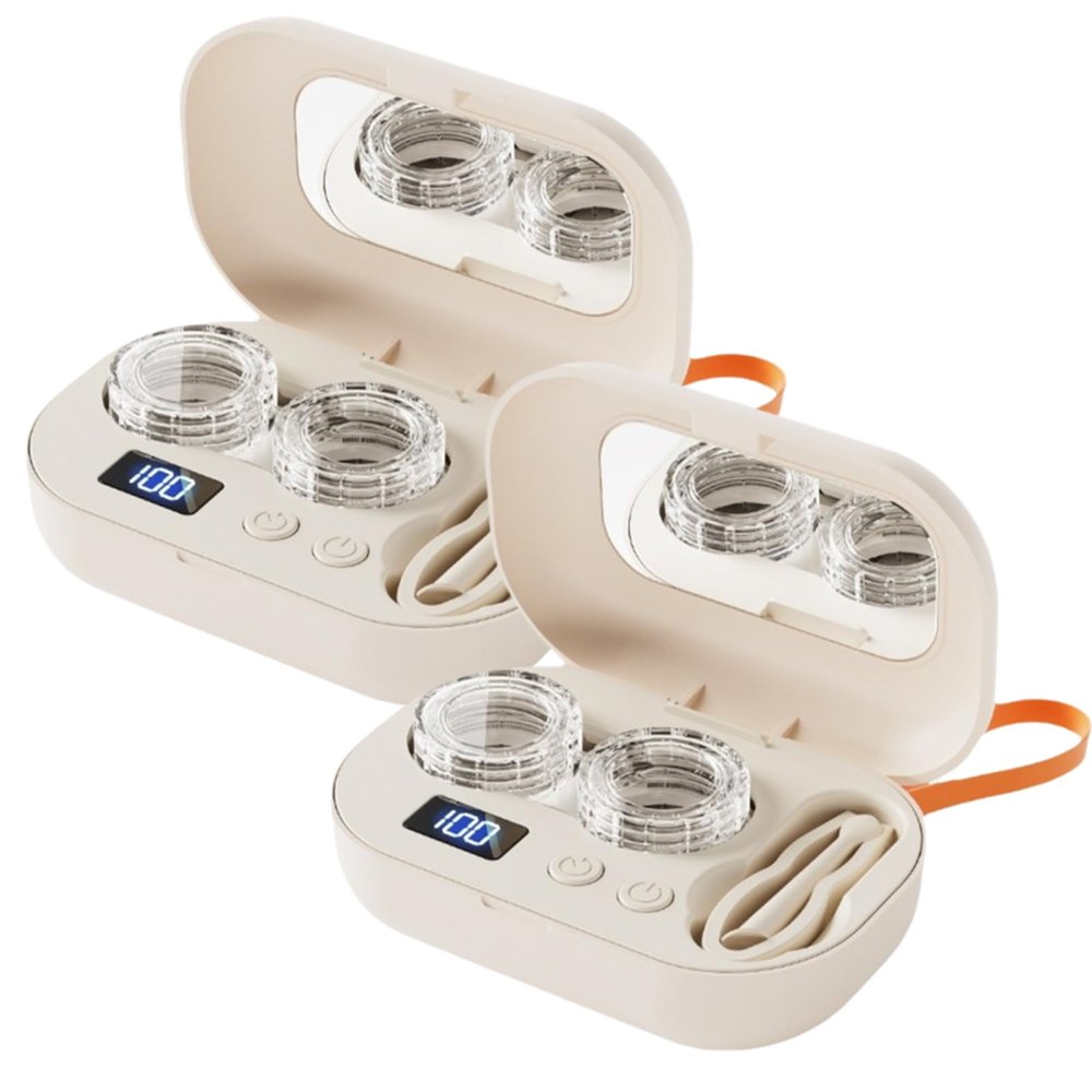 Beoglov 2026 Portable Rechargeable Ultrasonic Contact Lens Cleaner Case, Ultrasonic Portable Travel Contact Lens Case Kit, Home Travel and Office (2 Set)