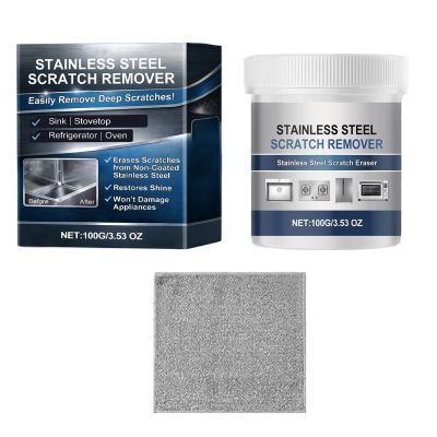 Stainless Steel Scratch Remover Kit, 100g Non-Coated Stainless Steel Scratch Remover for Appliances, Refrigerators, Fridge, Stoves, Sinks, Dishwasher Doors, Faucets, with Towel, Restore Shine