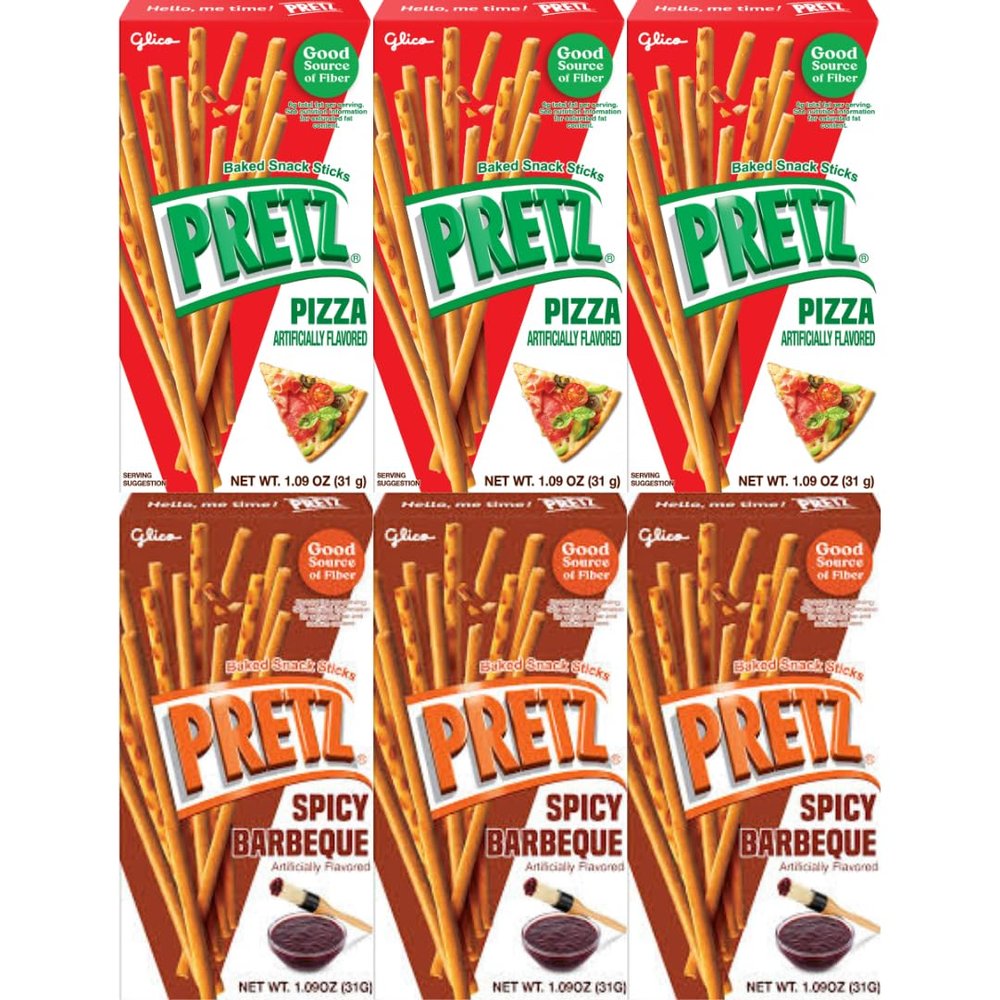 Baked Snack Sticks Variety Pack 3 Pizza & 3 Spicy Barbecue, 1.09 oz Individual Packs, Crunchy and Savory Treats for Kids & Adults, Convenient 6-Pack