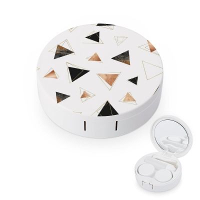 MUMEHAZ Contact Lens Case with Cleaner Washer Contact Lenses Applicator Removal Tool Kit for Daily Outdoor (80s Pink Rose Gold Geometric)