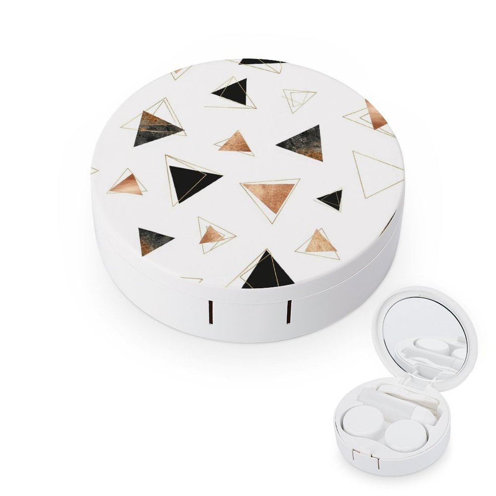 MUMEHAZ Contact Lens Case with Cleaner Washer Contact Lenses Applicator Removal Tool Kit for Daily Outdoor (80s Pink Rose Gold Geometric)