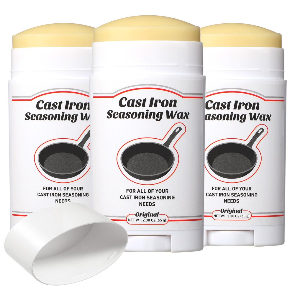 MTLEE 3 Pack 2.3 oz Cast Iron and Carbon Steel Seasoning Wax Stick Cast Iron Seasoning Conditioner Wax Natural Oils for Steel Cookware Cutting Board Kitchen Ware Restore Protecting Maintenance