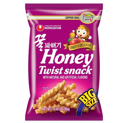 Nongshim Honey Twist Snack, Sweet Crispy Korean Snack, Acacia Honey, Twisted Crinkle Shape, Crunchy Kids Snacks, Big Size Resealable Bag, 10.05 oz (1 Pack)