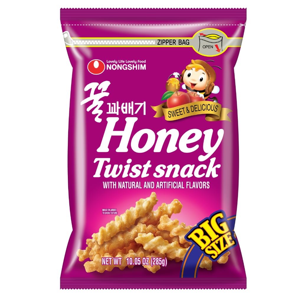Nongshim Honey Twist Snack, Sweet Crispy Korean Snack, Acacia Honey, Twisted Crinkle Shape, Crunchy Kids Snacks, Big Size Resealable Bag, 10.05 oz (1 Pack)