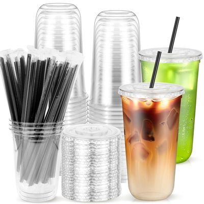 Etersky 20 oz 25PCS Disposable Clear Plastic Cups with Lids and Straws