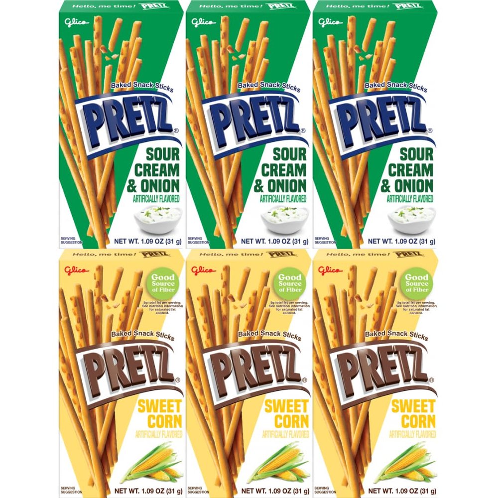 Baked Snack Sticks Variety Pack, Sour Cream & Onion and Sweet Corn, 1.09 oz (Pack of 6) Savory & Sweet Crunchy Biscuit Sticks, 3 Boxes Each