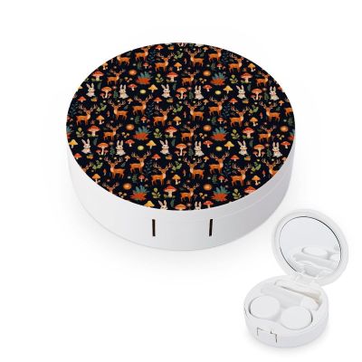 MUMEHAZ Contact Lenses Applicator Removal Tool Kit with Mirror Solution Bottle Wild Animals Deer Rabbit Magic Mushrooms Travel Contact Lens Case Holder