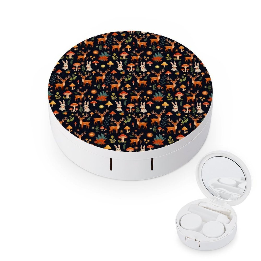 MUMEHAZ Contact Lenses Applicator Removal Tool Kit with Mirror Solution Bottle Wild Animals Deer Rabbit Magic Mushrooms Travel Contact Lens Case Holder