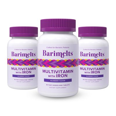 BariMelts Bariatric Multivitamin with Iron - 3 Month Supply (180 Fast-Dissolving Tablets) - Sugar-Free - Post-Op Bariatric Vitamins - Natural Blueberry Flavor
