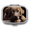 Puppies Dog Pill Box 2 Compartment Portable Travel Pill Case with Mirror Square Metal Medicines Storage Container Pocket Medicine Box to Hold Vitamins Fish Oil view 1