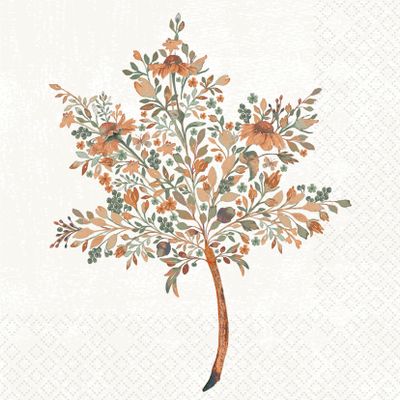 Boston International Cocktail Napkins Disposable 3-Ply Paper Party Supplies, 5" x 5", Floral Maple Leaf, 20-Count